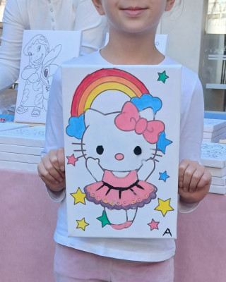 Hello Balerina Çocuk Ressam Seti - 20 x 30 cm Önçizimli Tuval, 2 Adet Fırça, Palet, Boyalar ve Şövale