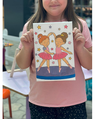 Küçük Balerinler Çocuk Ressam Seti - 20 x 30 cm Önçizimli Tuval, 2 Adet Fırça, Palet, Boyalar ve Şövale