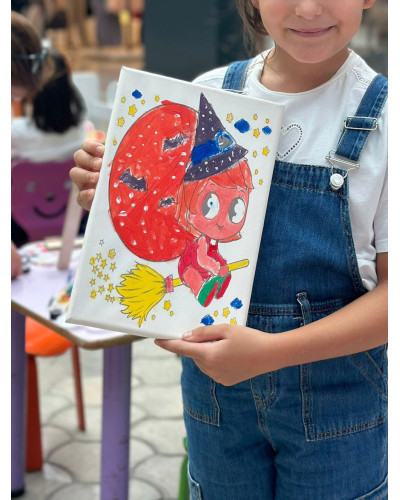 MİNİK CADI Minik Ressam Seti - 20 x 30 cm Önçizimli Tuval, 2 Adet Fırça, Palet ve Boya MİNİK CADI Minik Ressam Seti - 20 x 30 cm Önçizimli Tuval, 2 Adet Fırça, Palet ve Boya