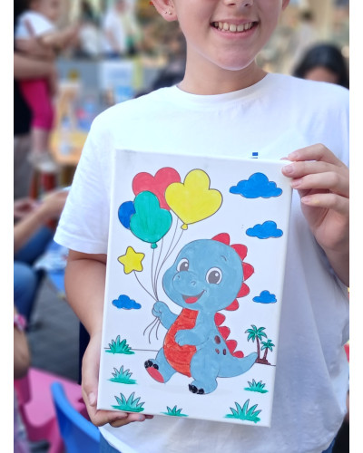 DinoBalon Çocuk Ressam Seti - 20 x 30 cm Önçizimli Tuval, 2 Adet Fırça, Palet, Boyalar ve Şövale DinoBalon Çocuk Ressam Seti - 20 x 30 cm Önçizimli Tuval, 2 Adet Fırça, Palet, Boyalar ve Şövale