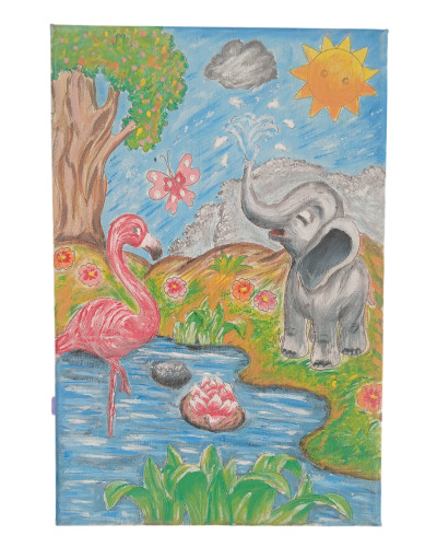FİL & FLAMİNGO Minik Ressam Seti - 20 x 30 cm Önçizimli Tuval, 2 Adet Fırça, Palet ve Boya FİL & FLAMİNGO Minik Ressam Seti - 20 x 30 cm Önçizimli Tuval, 2 Adet Fırça, Palet ve Boya
