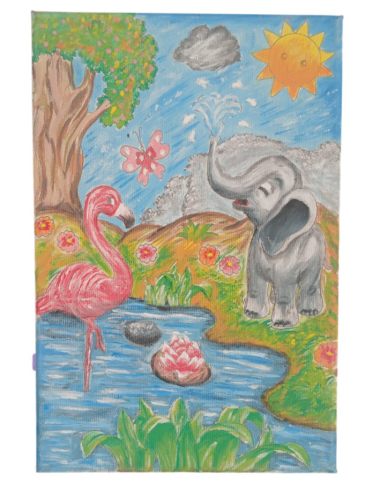 Fil & Flamingo Çocuk Ressam Seti - 20 x 30 cm Tuval, 2 Adet Fırça, Palet, Boyalar ve Şövale Fil & Flamingo Çocuk Ressam Seti - 20 x 30 cm Tuval, 2 Adet Fırça, Palet, Boyalar ve Şövale