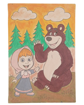 Masha Çocuk Ressam Seti - 20 x 30 cm Önçizimli Tuval, 2 Adet Fırça, Palet, Boyalar ve Şövale