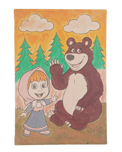 Masha Çocuk Ressam Seti - 20 x 30 cm Önçizimli Tuval, 2 Adet Fırça, Palet, Boyalar ve Şövale