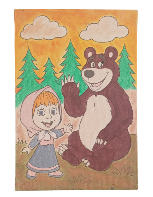 Masha Çocuk Ressam Seti - 20 x 30 cm Önçizimli Tuval, 2 Adet Fırça, Palet, Boyalar ve Şövale