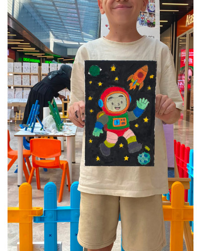 Neşeli Astronot Çocuk Ressam Seti - 20 x 30 cm Önçizimli Tuval, 2 Adet Fırça, Palet, Boyalar ve Şövale Neşeli Astronot Çocuk Ressam Seti - 20 x 30 cm Önçizimli Tuval, 2 Adet Fırça, Palet, Boyalar ve Şövale