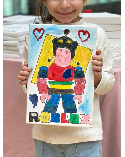 Robloks Çocuk Ressam Seti - 20 x 30 cm Önçizimli Tuval, 2 Adet Fırça, Palet, Boyalar ve Şövale Robloks Çocuk Ressam Seti - 20 x 30 cm Önçizimli Tuval, 2 Adet Fırça, Palet, Boyalar ve Şövale