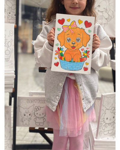 Sepetteki Köpek Ressam Seti - 20 x 30 cm Önçizimli Tuval, 2 Adet Fırça, Palet, Boyalar ve Şövale Sepetteki Köpek Ressam Seti - 20 x 30 cm Önçizimli Tuval, 2 Adet Fırça, Palet, Boyalar ve Şövale