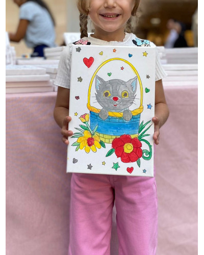 SEPETTEKİ KEDİ Minik Ressam Seti - 20 x 30 cm Önçizimli Tuval, 2 Adet Fırça, Palet ve Boya SEPETTEKİ KEDİ Minik Ressam Seti - 20 x 30 cm Önçizimli Tuval, 2 Adet Fırça, Palet ve Boya