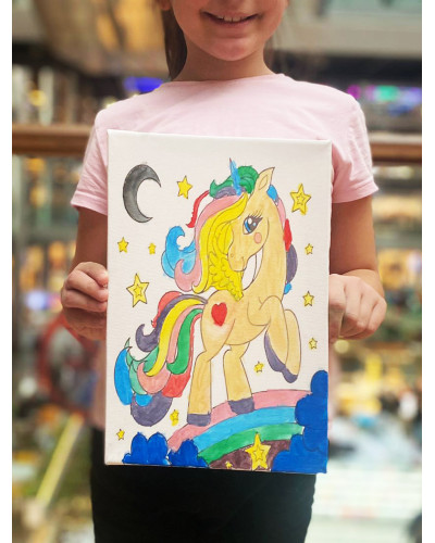 UNICORN Minik Ressam Seti - 20 x 30 cm Önçizimli Tuval, 2 Adet Fırça, Palet ve Boya
