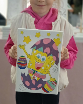YUMURTA BOB Minik Ressam Seti - 20 x 30 cm Önçizimli Tuval, 2 Adet Fırça, Palet ve Boya