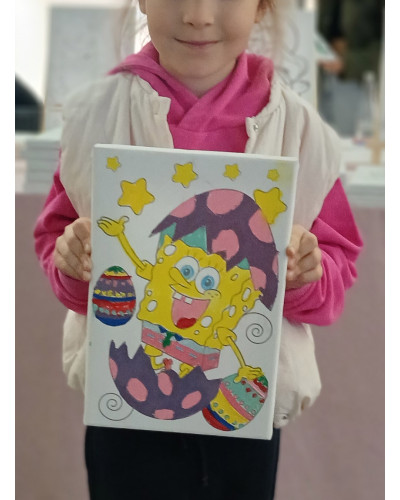 YUMURTA BOB Minik Ressam Seti - 20 x 30 cm Önçizimli Tuval, 2 Adet Fırça, Palet ve Boya