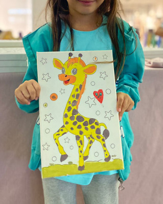 Zürafa Çocuk Ressam Seti - 20 x 30 cm Tuval, 2 Adet Fırça, Palet, Boyalar ve Şövale