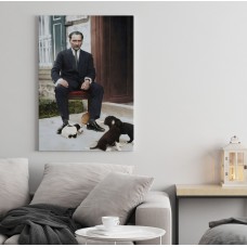 M. Kemal Atatürk Minik Köpeklerle Oynarken Portre Dekoratif Dikey Kanvas Tablo