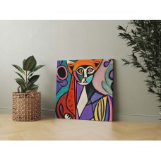Soyut Kedi Kadın İllüstrasyon Picasso Dekoratif Kare Kanvas Tablo
