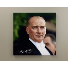 Mavi Gözlü Dev Mustafa Kemal ATATÜRK Portre Dekoratif Kare Kanvas Tablo