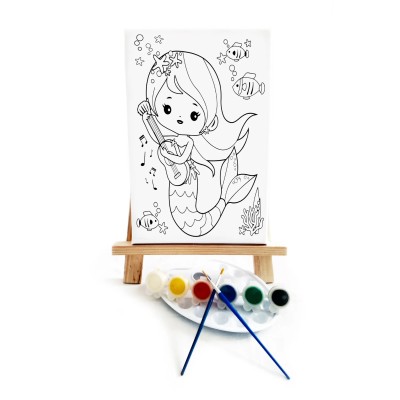 Gitarist Deniz Kızı Çocuk Ressam Seti - 20 x 30 cm Tuval, 2 Adet Fırça, Palet, Boyalar ve Şövale