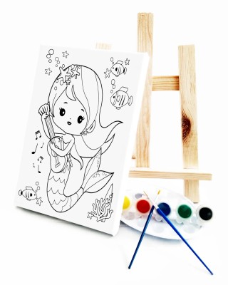 Gitarist Deniz Kızı Çocuk Ressam Seti - 20 x 30 cm Tuval, 2 Adet Fırça, Palet, Boyalar ve Şövale