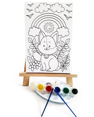 Maskeli Kedi Çocuk Ressam Seti - 20 x 30 cm Tuval, 2 Adet Fırça, Palet, Boyalar ve Şövale
