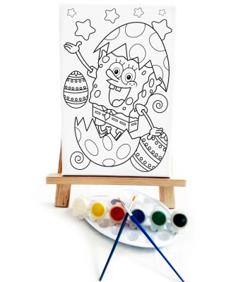 Yumurta Bob Çocuk Ressam Seti - 20 x 30 cm Tuval, 2 Adet Fırça, Palet, Boyalar ve Şövale