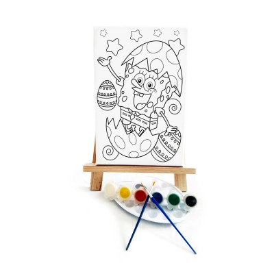 Yumurta Bob Çocuk Ressam Seti - 20 x 30 cm Tuval, 2 Adet Fırça, Palet, Boyalar ve Şövale