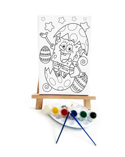 Yumurta Bob Çocuk Ressam Seti - 20 x 30 cm Tuval, 2 Adet Fırça, Palet, Boyalar ve Şövale