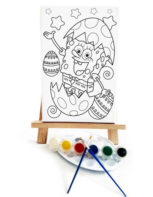 Yumurta Bob Çocuk Ressam Seti - 20 x 30 cm Tuval, 2 Adet Fırça, Palet, Boyalar ve Şövale
