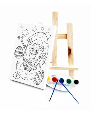 Yumurta Bob Çocuk Ressam Seti - 20 x 30 cm Tuval, 2 Adet Fırça, Palet, Boyalar ve Şövale
