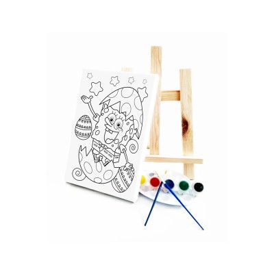 Yumurta Bob Çocuk Ressam Seti - 20 x 30 cm Tuval, 2 Adet Fırça, Palet, Boyalar ve Şövale