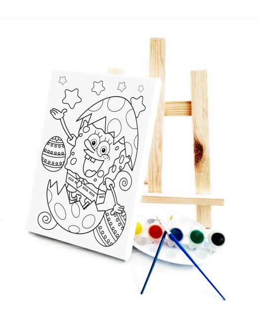Yumurta Bob Çocuk Ressam Seti - 20 x 30 cm Tuval, 2 Adet Fırça, Palet, Boyalar ve Şövale