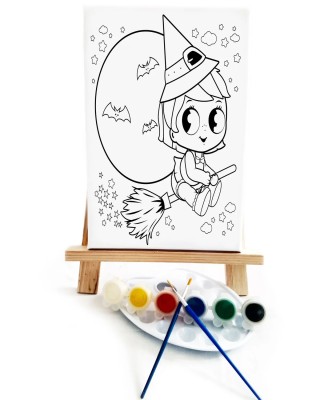 Minik Cadı Çocuk Ressam Seti - 20 x 30 cm Tuval, 2 Adet Fırça, Palet, Boyalar ve Şövale