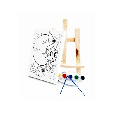 Minik Cadı Çocuk Ressam Seti - 20 x 30 cm Tuval, 2 Adet Fırça, Palet, Boyalar ve Şövale