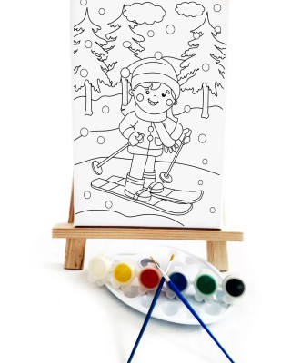 Kayakçı Kız  Çocuk Ressam Seti - 20 x 30 cm Tuval, 2 Adet Fırça, Palet, Boyalar ve Şövale