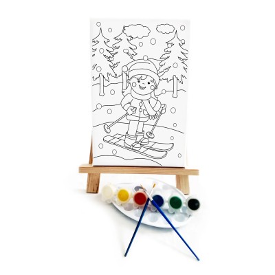 Kayakçı Kız  Çocuk Ressam Seti - 20 x 30 cm Tuval, 2 Adet Fırça, Palet, Boyalar ve Şövale