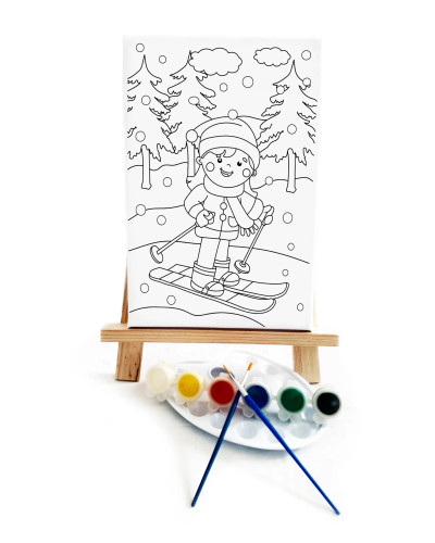 Kayakçı Kız  Çocuk Ressam Seti - 20 x 30 cm Tuval, 2 Adet Fırça, Palet, Boyalar ve Şövale
