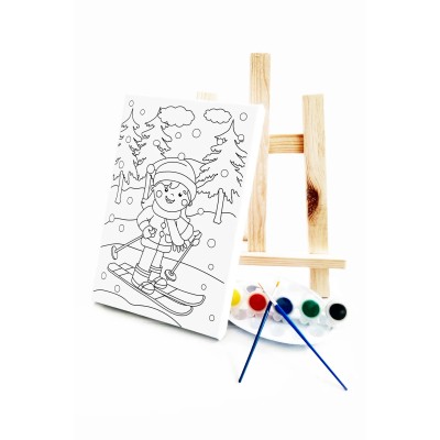 Kayakçı Kız  Çocuk Ressam Seti - 20 x 30 cm Tuval, 2 Adet Fırça, Palet, Boyalar ve Şövale