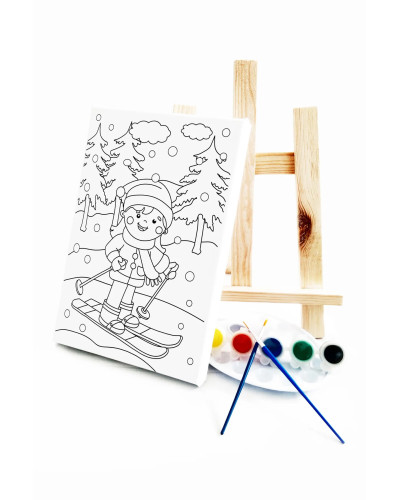 Kayakçı Kız  Çocuk Ressam Seti - 20 x 30 cm Tuval, 2 Adet Fırça, Palet, Boyalar ve Şövale