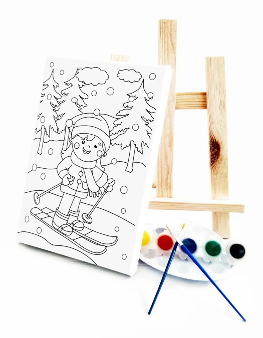 Kayakçı Kız  Çocuk Ressam Seti - 20 x 30 cm Tuval, 2 Adet Fırça, Palet, Boyalar ve Şövale