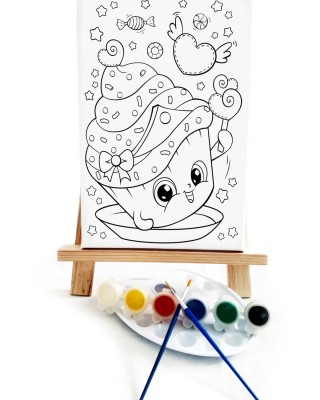 Renkli Pasta Çocuk Ressam Seti - 20 x 30 cm Tuval, 2 Adet Fırça, Palet, Boyalar ve Şövale