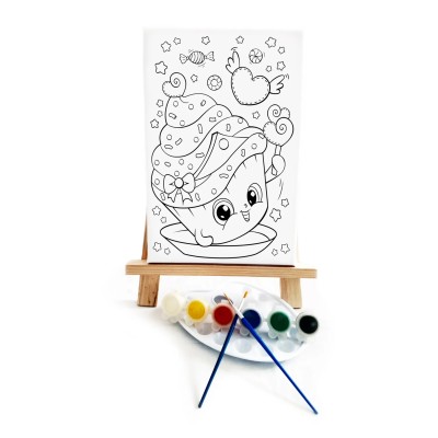 Renkli Pasta Çocuk Ressam Seti - 20 x 30 cm Tuval, 2 Adet Fırça, Palet, Boyalar ve Şövale