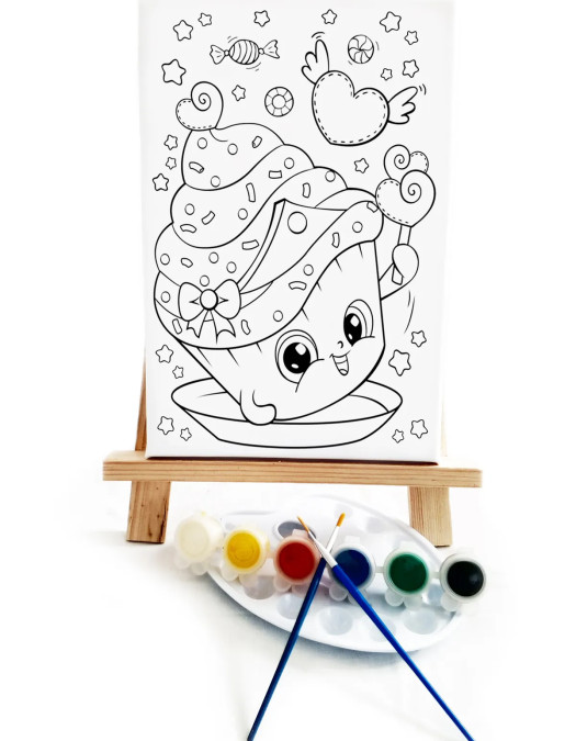 Renkli Pasta Çocuk Ressam Seti - 20 x 30 cm Tuval, 2 Adet Fırça, Palet, Boyalar ve Şövale Renkli Pasta Çocuk Ressam Seti - 20 x 30 cm Tuval, 2 Adet Fırça, Palet, Boyalar ve Şövale
