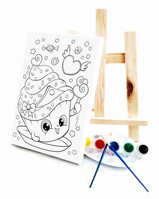 Renkli Pasta Çocuk Ressam Seti - 20 x 30 cm Tuval, 2 Adet Fırça, Palet, Boyalar ve Şövale