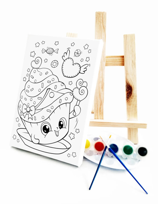 Renkli Pasta Çocuk Ressam Seti - 20 x 30 cm Tuval, 2 Adet Fırça, Palet, Boyalar ve Şövale Renkli Pasta Çocuk Ressam Seti - 20 x 30 cm Tuval, 2 Adet Fırça, Palet, Boyalar ve Şövale