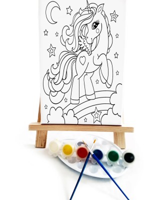 Unicorn Çocuk Ressam Seti - 20 x 30 cm Tuval, 2 Adet Fırça, Palet, Boyalar ve Şövale