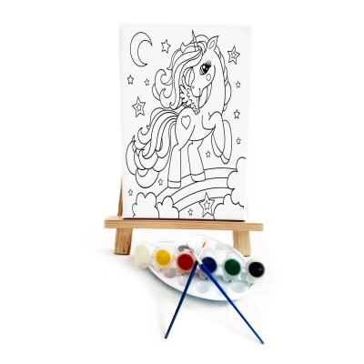 Unicorn Çocuk Ressam Seti - 20 x 30 cm Tuval, 2 Adet Fırça, Palet, Boyalar ve Şövale