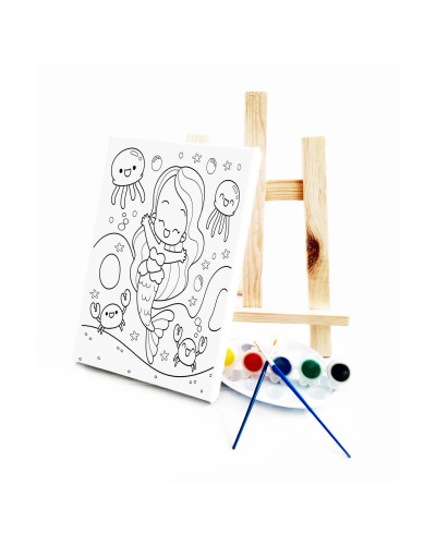 Neşeli Deniz Kızı Çocuk Ressam Seti - 20 x 30 cm Tuval, 2 Adet Fırça, Palet, Boyalar ve Şövale Neşeli Deniz Kızı Çocuk Ressam Seti - 20 x 30 cm Tuval, 2 Adet Fırça, Palet, Boyalar ve Şövale