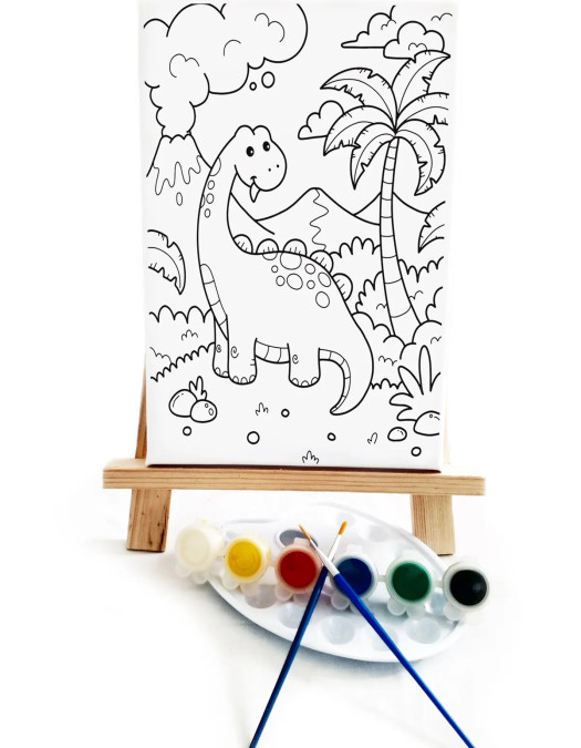 Sevimli Dinozor Çocuk Ressam Seti - 20 x 30 cm Tuval, 2 Adet Fırça, Palet, Boyalar ve Şövale Sevimli Dinozor Çocuk Ressam Seti - 20 x 30 cm Tuval, 2 Adet Fırça, Palet, Boyalar ve Şövale