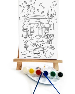 Köy Evi Çocuk Ressam Seti - 20 x 30 cm Tuval, 2 Adet Fırça, Palet, Boyalar ve Şövale