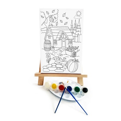 Köy Evi Çocuk Ressam Seti - 20 x 30 cm Tuval, 2 Adet Fırça, Palet, Boyalar ve Şövale