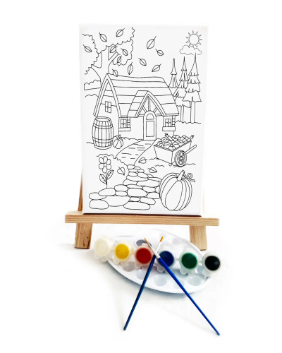 Köy Evi Çocuk Ressam Seti - 20 x 30 cm Tuval, 2 Adet Fırça, Palet, Boyalar ve Şövale